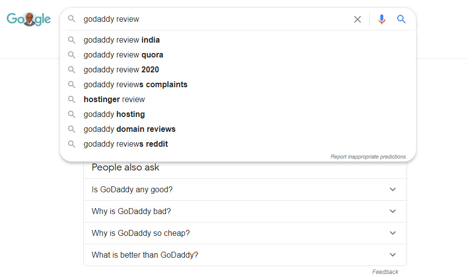 Google searches for reputation of GoDaddy
