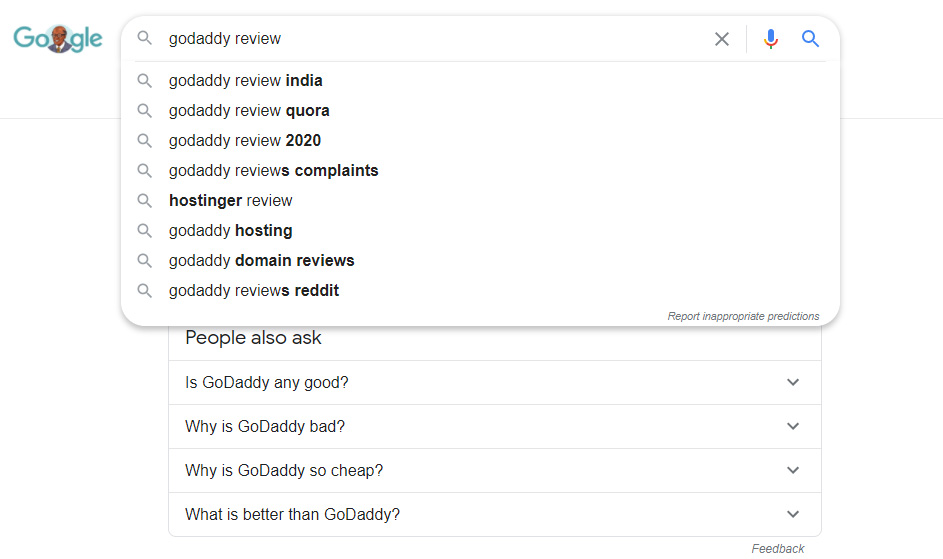 Google searches for reputation of GoDaddy